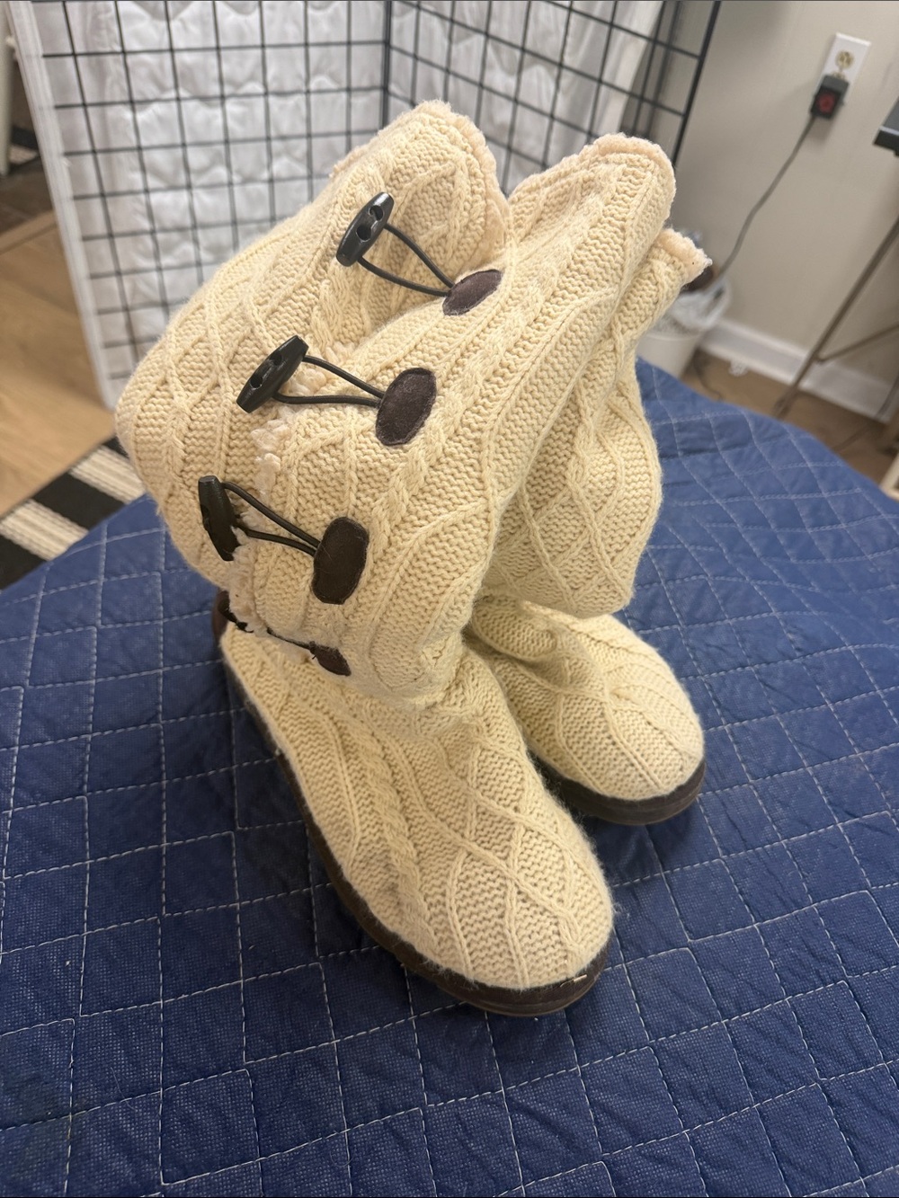 Muk Luks Cream Cable Knit Ankle Booties